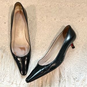 Christian Louboutin Heels Black Leather Pointed Toe Kitten Heel Dress Shoes 9.5